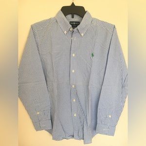 Polo Ralph Lauren Boys Blue Checkered Button Down Shirt Size Large
